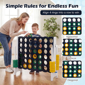 Giant 4-in-a-Row Game Set, 3.5FT Jumbo 4-to-Score Connect Game w/ 42 Rings & Quick-Release Slider, Indoor Outdoor Family Yard Game