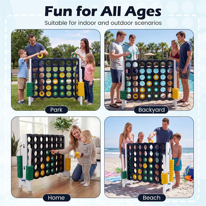 Giant 4-in-a-Row Game Set, 3.5FT Jumbo 4-to-Score Connect Game w/ 42 Rings & Quick-Release Slider, Indoor Outdoor Family Yard Game