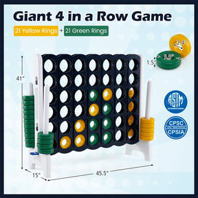 Giant 4-in-a-Row Game Set, 3.5FT Jumbo 4-to-Score Connect Game w/ 42 Rings & Quick-Release Slider, Indoor Outdoor Family Yard Game