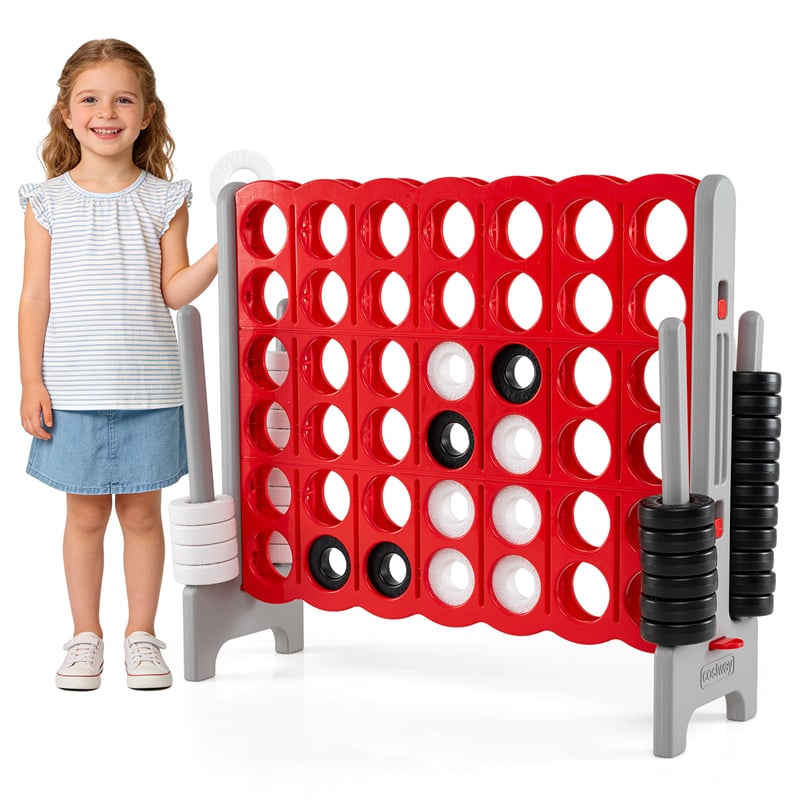 Giant 4-in-a-Row Game Set, 3.5FT Jumbo 4-to-Score Connect Game w/ 42 Rings & Quick-Release Slider, Indoor Outdoor Family Yard Game