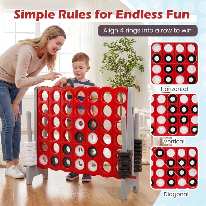 Giant 4-in-a-Row Game Set, 3.5FT Jumbo 4-to-Score Connect Game w/ 42 Rings & Quick-Release Slider, Indoor Outdoor Family Yard Game