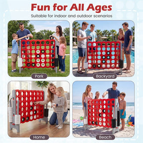 Giant 4-in-a-Row Game Set, 3.5FT Jumbo 4-to-Score Connect Game w/ 42 Rings & Quick-Release Slider, Indoor Outdoor Family Yard Game