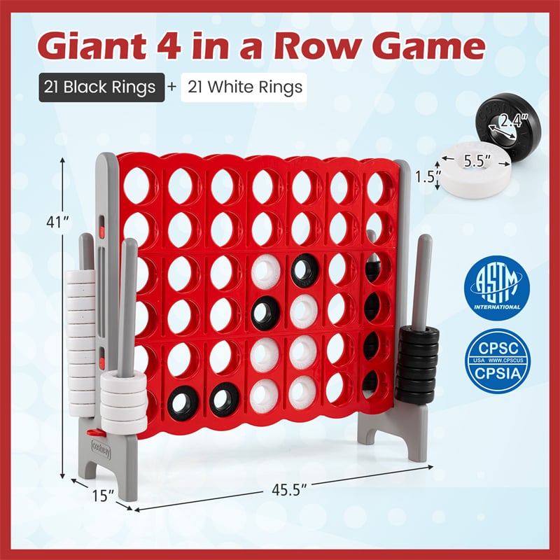 Giant 4-in-a-Row Game Set, 3.5FT Jumbo 4-to-Score Connect Game w/ 42 Rings & Quick-Release Slider, Indoor Outdoor Family Yard Game