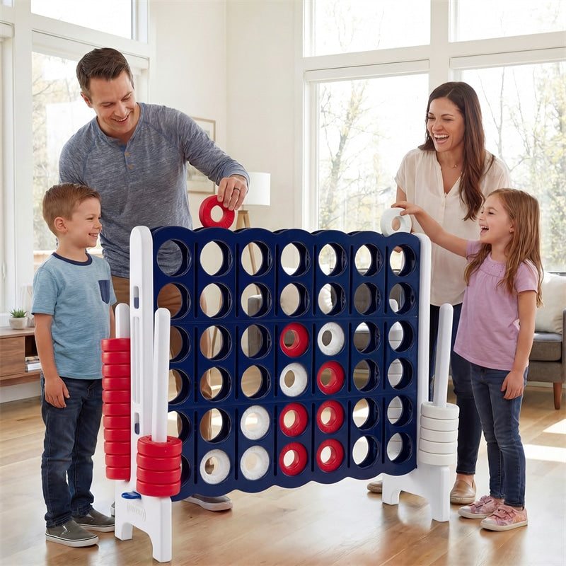 Giant 4-in-a-Row Game Set, 3.5FT Jumbo 4-to-Score Connect Game w/ 42 Rings & Quick-Release Slider, Indoor Outdoor Family Yard Game