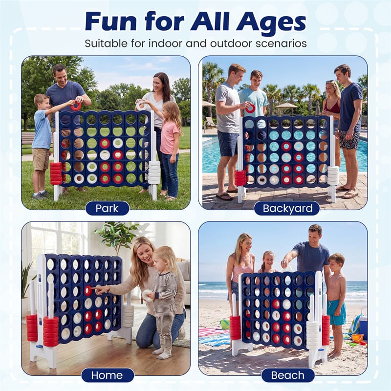 Giant 4-in-a-Row Game Set, 3.5FT Jumbo 4-to-Score Connect Game w/ 42 Rings & Quick-Release Slider, Indoor Outdoor Family Yard Game