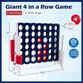 Giant 4-in-a-Row Game Set, 3.5FT Jumbo 4-to-Score Connect Game w/ 42 Rings & Quick-Release Slider, Indoor Outdoor Family Yard Game