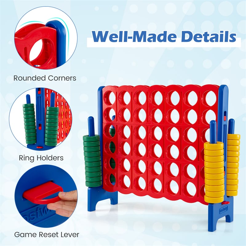 Giant 4-in-a-Row Game Set, 3.5FT Jumbo 4-to-Score Connect Game w/ 42 Rings & Quick-Release Slider, Indoor Outdoor Family Yard Game