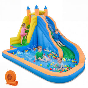 Inflatable Water Slide, Giant Bouncy Castle Water Park with Climbing Wall & Splash Pool, Blow up Waterslide for Kids Backyard Party