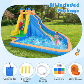 Inflatable Water Slide, Giant Bouncy Castle Water Park with Climbing Wall & Splash Pool, Blow up Waterslide for Kids Backyard Party