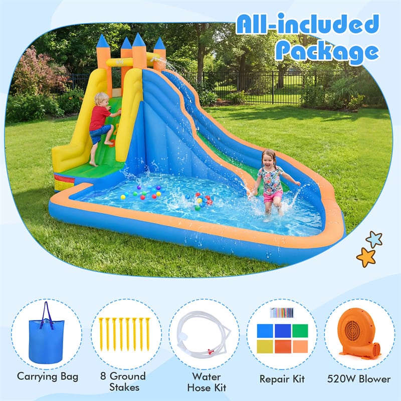 Inflatable Water Slide, Giant Bouncy Castle Water Park with Climbing Wall & Splash Pool, Blow up Waterslide for Kids Backyard Party