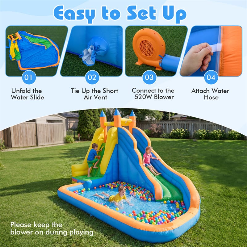 Inflatable Water Slide, Giant Bouncy Castle Water Park with Climbing Wall & Splash Pool, Blow up Waterslide for Kids Backyard Party