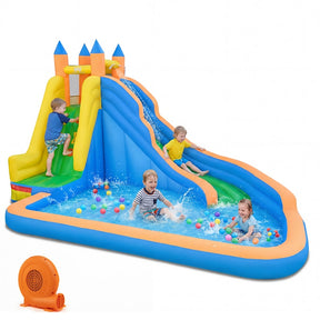 Inflatable Water Slide, Giant Bouncy Castle Water Park with Climbing Wall & Splash Pool, Blow up Waterslide for Kids Backyard Party