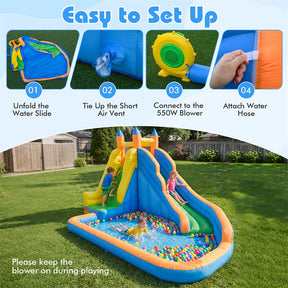 Inflatable Water Slide, Giant Bouncy Castle Water Park with Climbing Wall & Splash Pool, Blow up Waterslide for Kids Backyard Party
