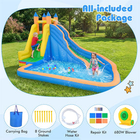 Inflatable Water Slide, Giant Bouncy Castle Water Park with Climbing Wall & Splash Pool, Blow up Waterslide for Kids Backyard Party