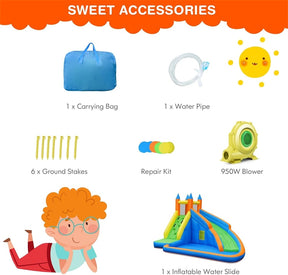 Inflatable Water Slide, Giant Bouncy Castle Water Park with Climbing Wall & Splash Pool, Blow up Waterslide for Kids Backyard Party