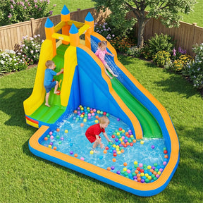 Inflatable Water Slide, Giant Bouncy Castle Water Park with Climbing Wall & Splash Pool, Blow up Waterslide for Kids Backyard Party