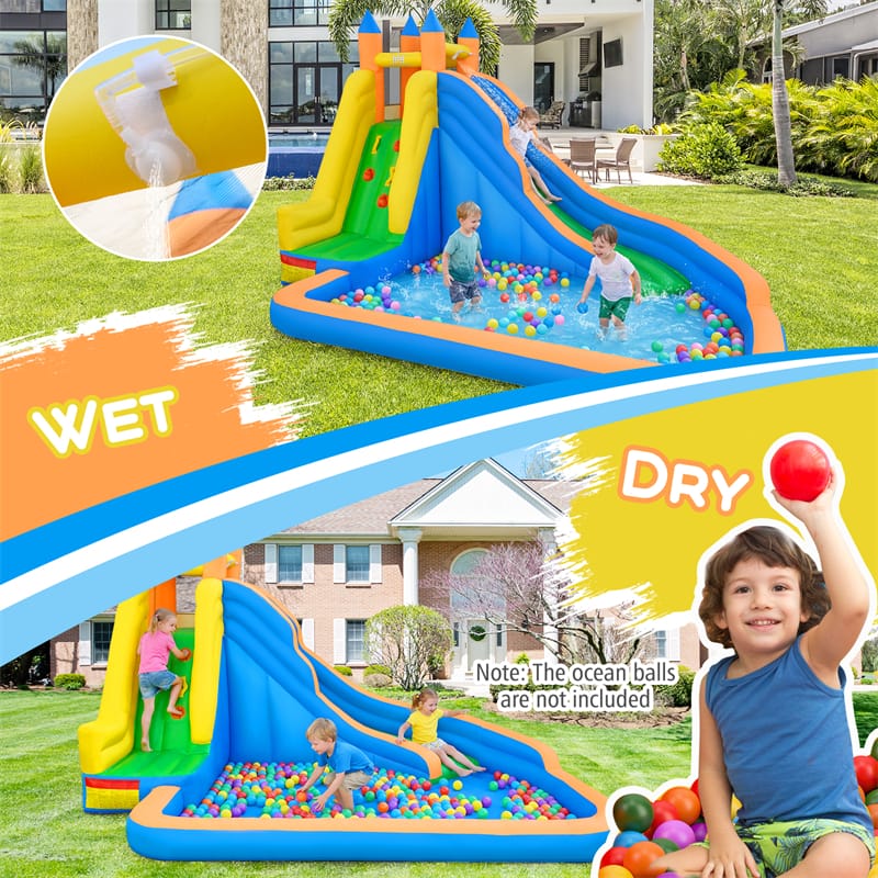 Inflatable Water Slide, Giant Bouncy Castle Water Park with Climbing Wall & Splash Pool, Blow up Waterslide for Kids Backyard Party