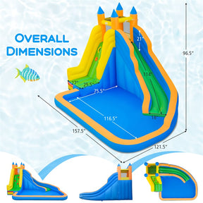 Inflatable Water Slide, Giant Bouncy Castle Water Park with Climbing Wall & Splash Pool, Blow up Waterslide for Kids Backyard Party
