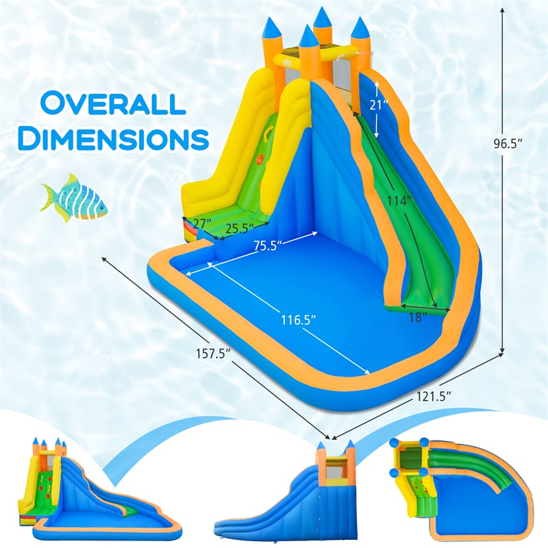 Inflatable Water Slide, Giant Bouncy Castle Water Park with Climbing Wall & Splash Pool, Blow up Waterslide for Kids Backyard Party