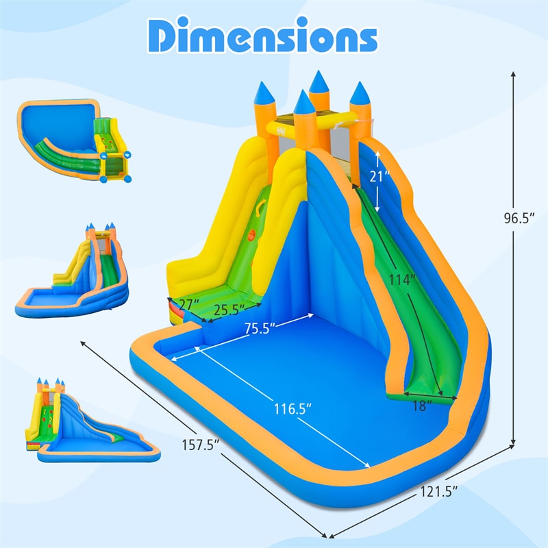 Inflatable Water Slide, Giant Bouncy Castle Water Park with Climbing Wall & Splash Pool, Blow up Waterslide for Kids Backyard Party