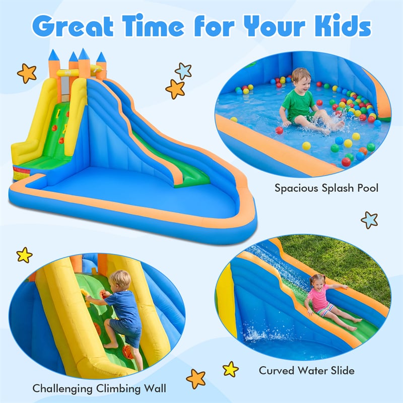 Inflatable Water Slide, Giant Bouncy Castle Water Park with Climbing Wall & Splash Pool, Blow up Waterslide for Kids Backyard Party