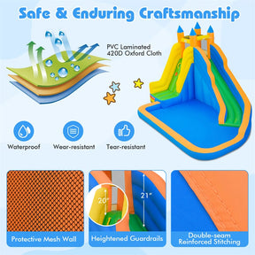 Inflatable Water Slide, Giant Bouncy Castle Water Park with Climbing Wall & Splash Pool, Blow up Waterslide for Kids Backyard Party