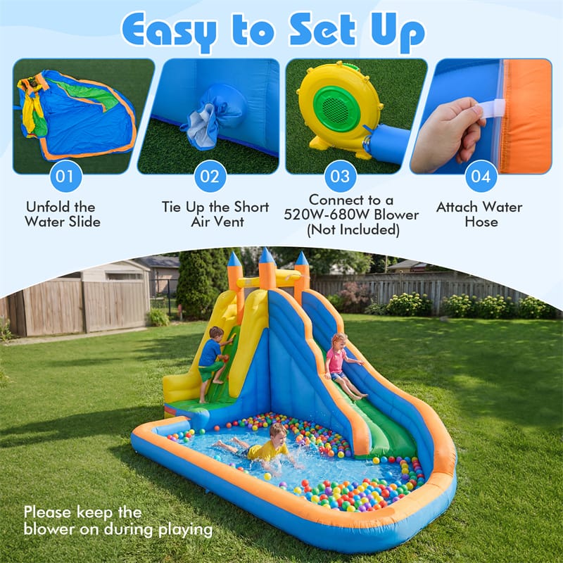 Inflatable Water Slide, Giant Bouncy Castle Water Park with Climbing Wall & Splash Pool, Blow up Waterslide for Kids Backyard Party