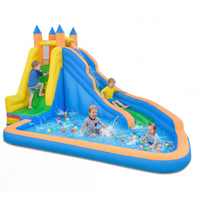 Inflatable Water Slide, Giant Bouncy Castle Water Park with Climbing Wall & Splash Pool, Blow up Waterslide for Kids Backyard Party
