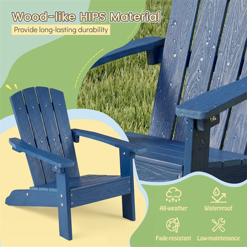 Kids Adirondack Chair, All-Weather HIPS Outdoor Chair with Ergonomic High Backrest & Armrests, Toddler Lawn Patio Seat for Ages 3-8