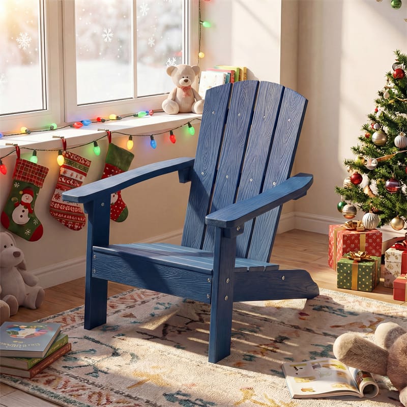 Kids Adirondack Chair, All-Weather HIPS Outdoor Chair with Ergonomic High Backrest & Armrests, Toddler Lawn Patio Seat for Ages 3-8
