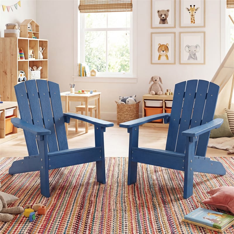 Kids Adirondack Chair, All-Weather HIPS Outdoor Chair with Ergonomic High Backrest & Armrests, Toddler Lawn Patio Seat for Ages 3-8