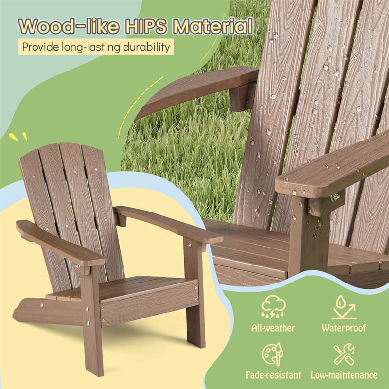 Kids Adirondack Chair, All-Weather HIPS Outdoor Chair with Ergonomic High Backrest & Armrests, Toddler Lawn Patio Seat for Ages 3-8