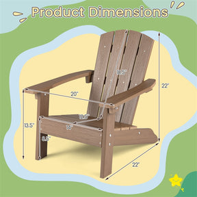 Kids Adirondack Chair, All-Weather HIPS Outdoor Chair with Ergonomic High Backrest & Armrests, Toddler Lawn Patio Seat for Ages 3-8
