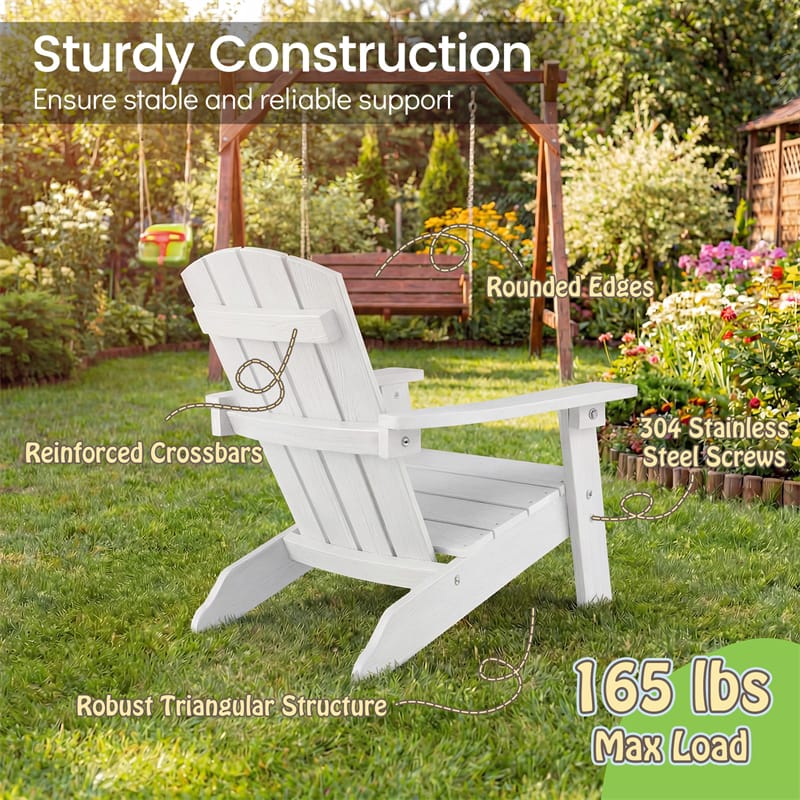 Kids Adirondack Chair, All-Weather HIPS Outdoor Chair with Ergonomic High Backrest & Armrests, Toddler Lawn Patio Seat for Ages 3-8