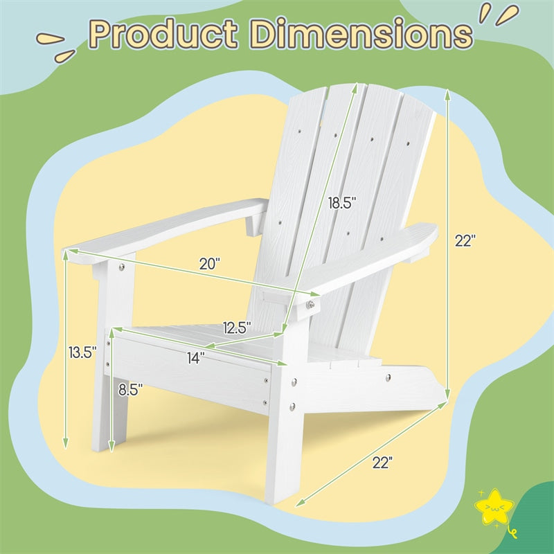 Kids Adirondack Chair, All-Weather HIPS Outdoor Chair with Ergonomic High Backrest & Armrests, Toddler Lawn Patio Seat for Ages 3-8