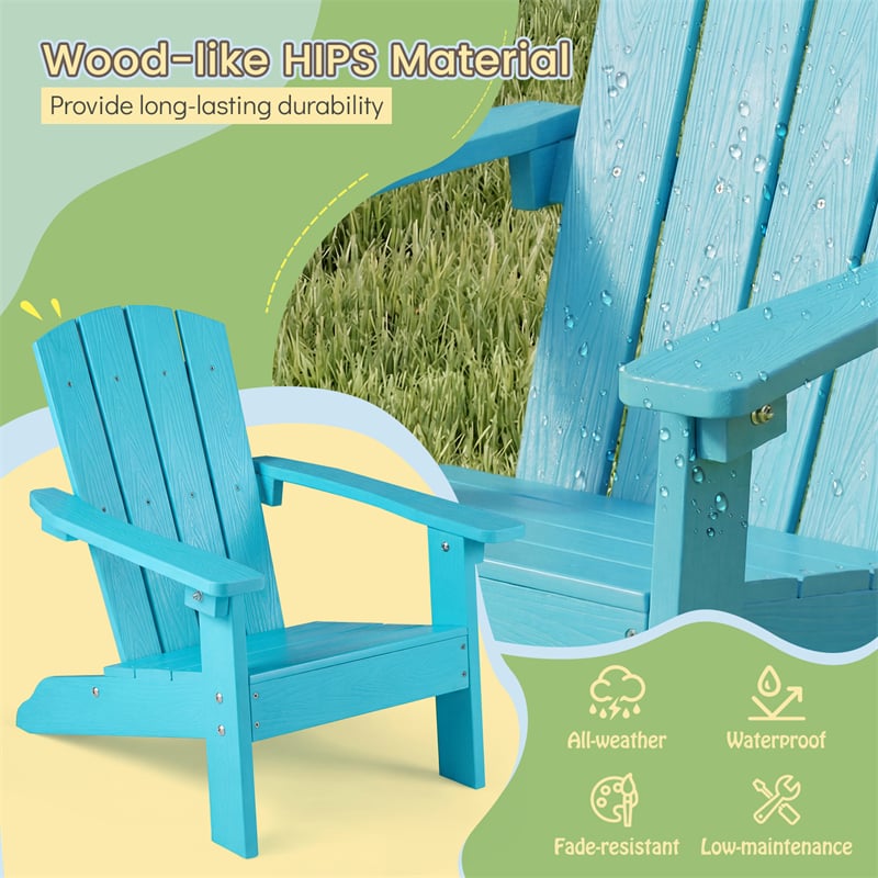 Kids Adirondack Chair, All-Weather HIPS Outdoor Chair with Ergonomic High Backrest & Armrests, Toddler Lawn Patio Seat for Ages 3-8
