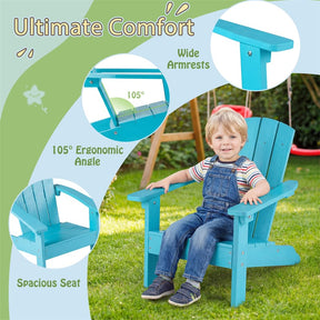 Kids Adirondack Chair, All-Weather HIPS Outdoor Chair with Ergonomic High Backrest & Armrests, Toddler Lawn Patio Seat for Ages 3-8
