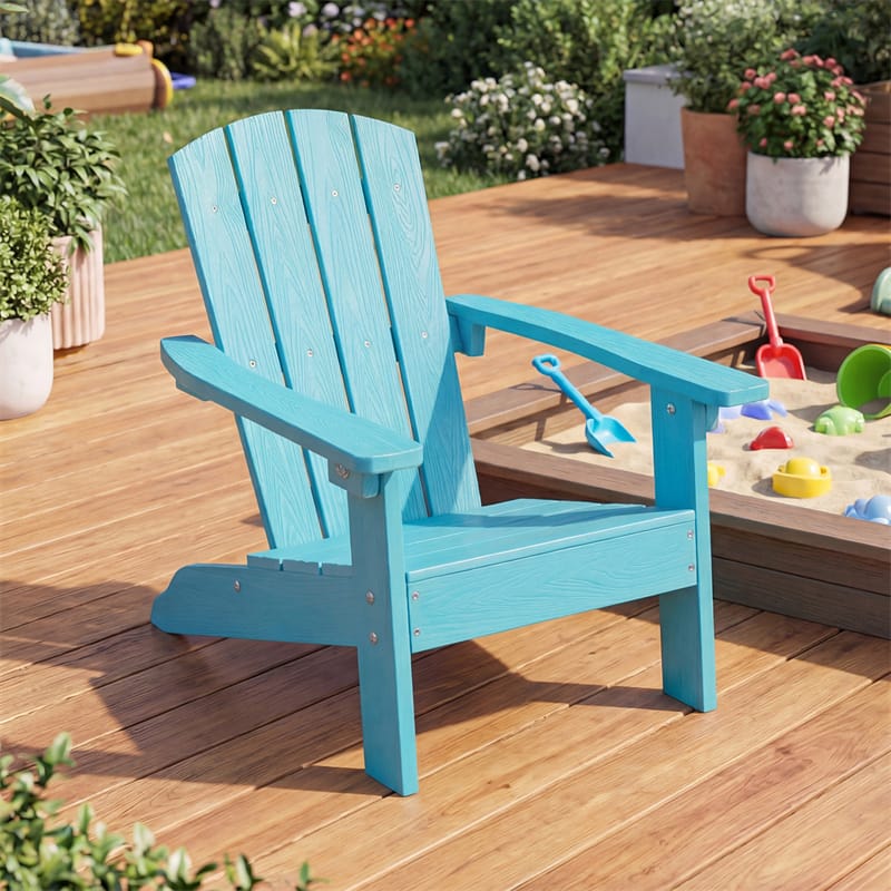 Kids Adirondack Chair, All-Weather HIPS Outdoor Chair with Ergonomic High Backrest & Armrests, Toddler Lawn Patio Seat for Ages 3-8