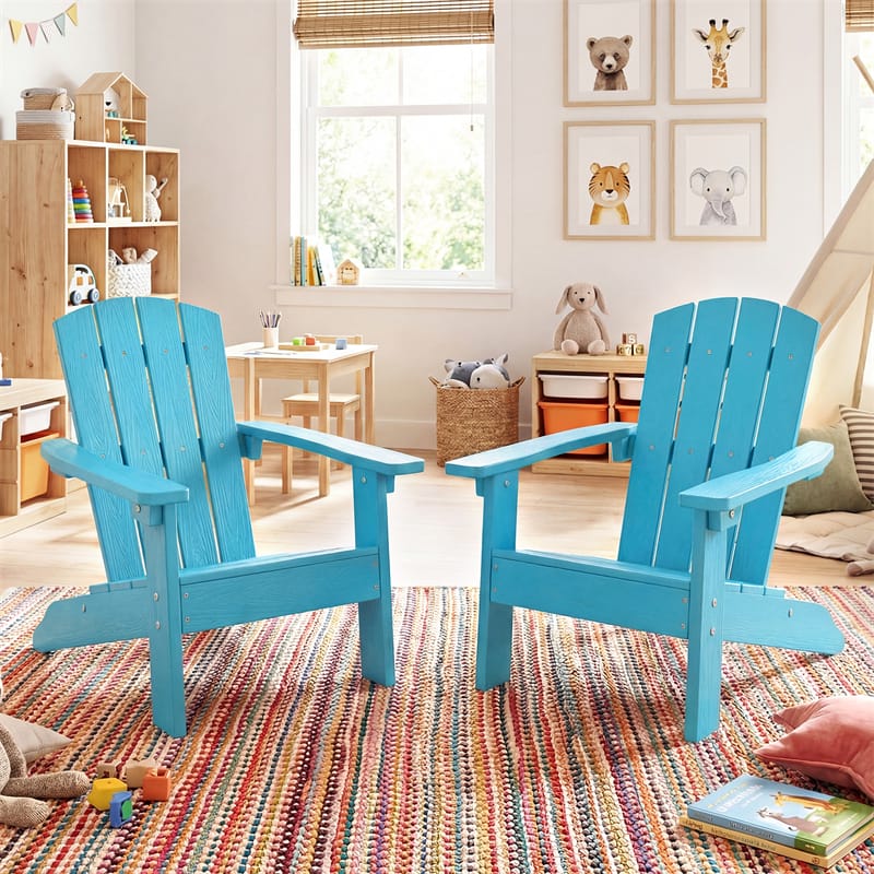 Kids Adirondack Chair, All-Weather HIPS Outdoor Chair with Ergonomic High Backrest & Armrests, Toddler Lawn Patio Seat for Ages 3-8