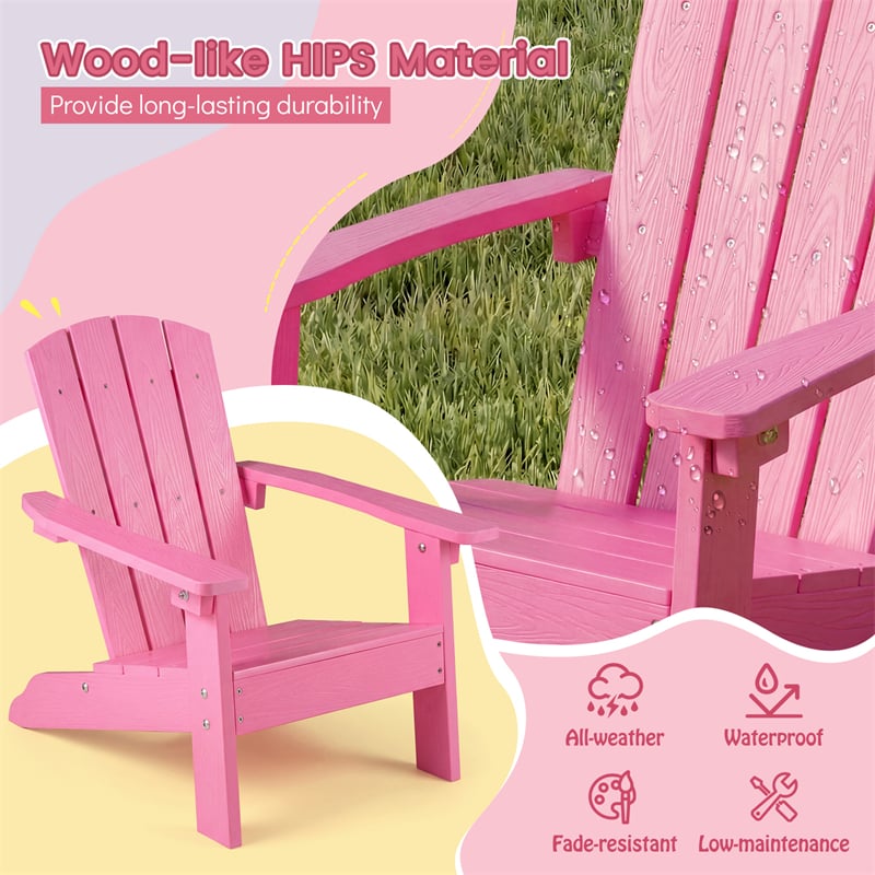 Kids Adirondack Chair, All-Weather HIPS Outdoor Chair with Ergonomic High Backrest & Armrests, Toddler Lawn Patio Seat for Ages 3-8