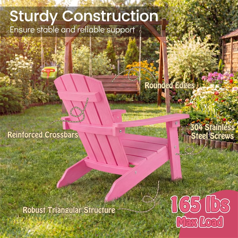 Kids Adirondack Chair, All-Weather HIPS Outdoor Chair with Ergonomic High Backrest & Armrests, Toddler Lawn Patio Seat for Ages 3-8