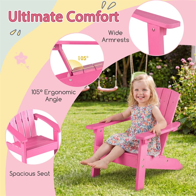 Kids Adirondack Chair, All-Weather HIPS Outdoor Chair with Ergonomic High Backrest & Armrests, Toddler Lawn Patio Seat for Ages 3-8