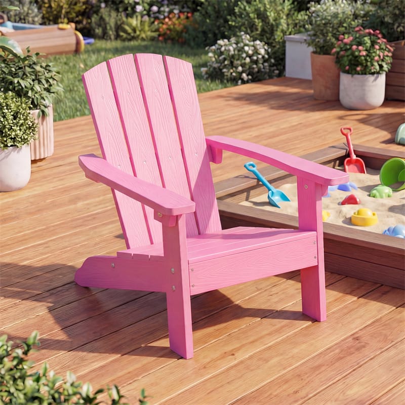Kids Adirondack Chair, All-Weather HIPS Outdoor Chair with Ergonomic High Backrest & Armrests, Toddler Lawn Patio Seat for Ages 3-8