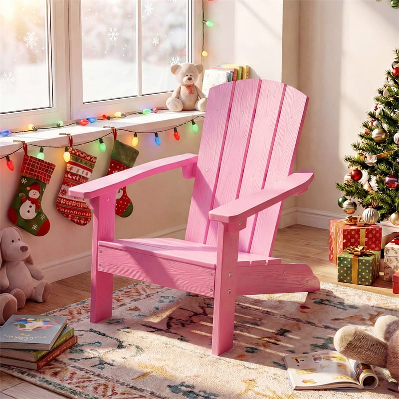 Kids Adirondack Chair, All-Weather HIPS Outdoor Chair with Ergonomic High Backrest & Armrests, Toddler Lawn Patio Seat for Ages 3-8