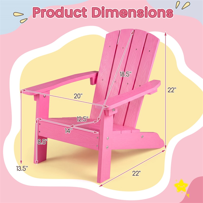 Kids Adirondack Chair, All-Weather HIPS Outdoor Chair with Ergonomic High Backrest & Armrests, Toddler Lawn Patio Seat for Ages 3-8