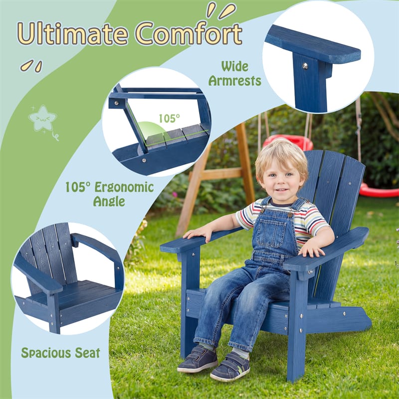 Kids Adirondack Chair, All-Weather HIPS Outdoor Chair with Ergonomic High Backrest & Armrests, Toddler Lawn Patio Seat for Ages 3-8
