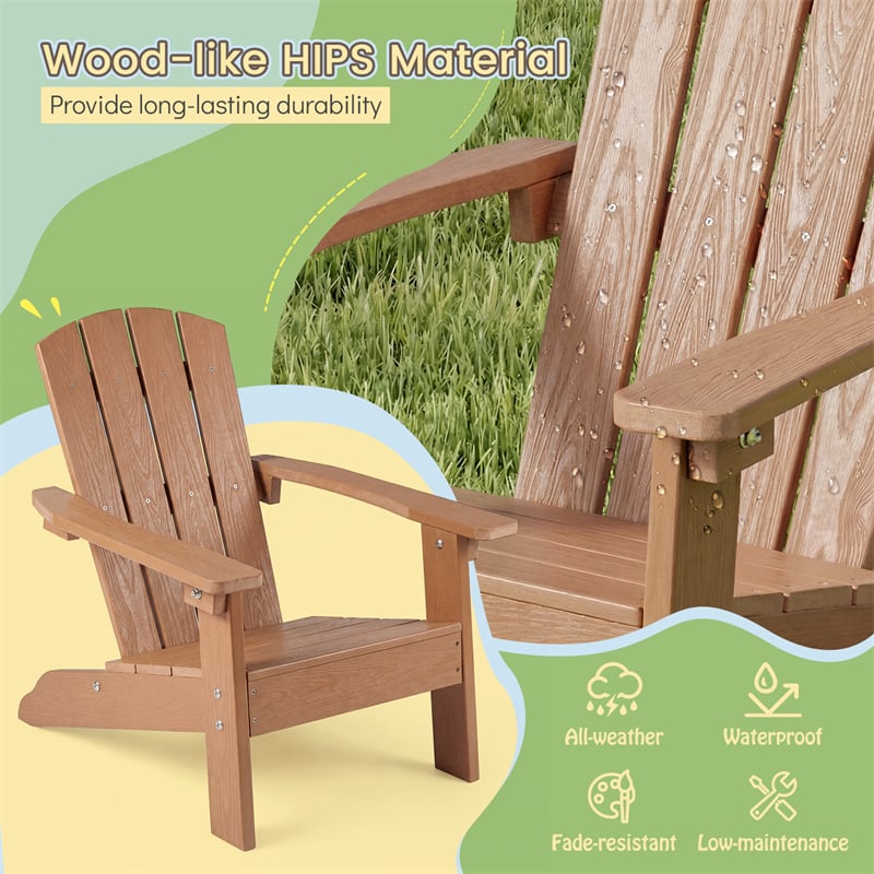 Kids Adirondack Chair, All-Weather HIPS Outdoor Chair with Ergonomic High Backrest & Armrests, Toddler Lawn Patio Seat for Ages 3-8