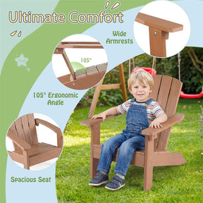 Kids Adirondack Chair, All-Weather HIPS Outdoor Chair with Ergonomic High Backrest & Armrests, Toddler Lawn Patio Seat for Ages 3-8