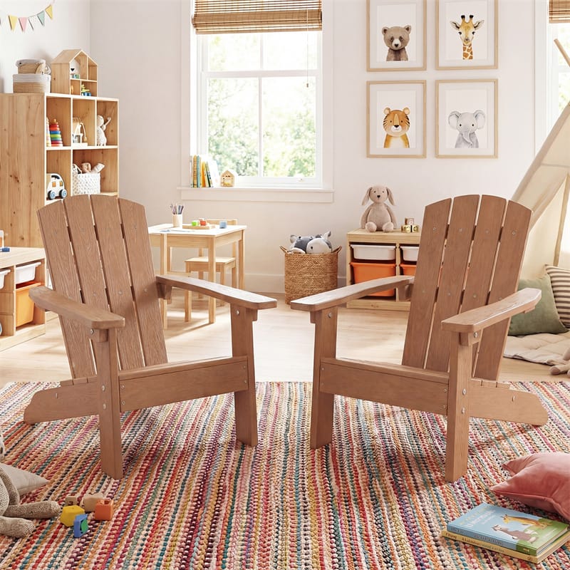 Kids Adirondack Chair, All-Weather HIPS Outdoor Chair with Ergonomic High Backrest & Armrests, Toddler Lawn Patio Seat for Ages 3-8