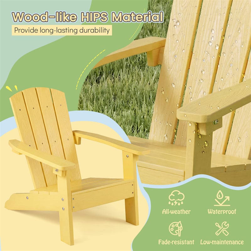 Kids Adirondack Chair, All-Weather HIPS Outdoor Chair with Ergonomic High Backrest & Armrests, Toddler Lawn Patio Seat for Ages 3-8